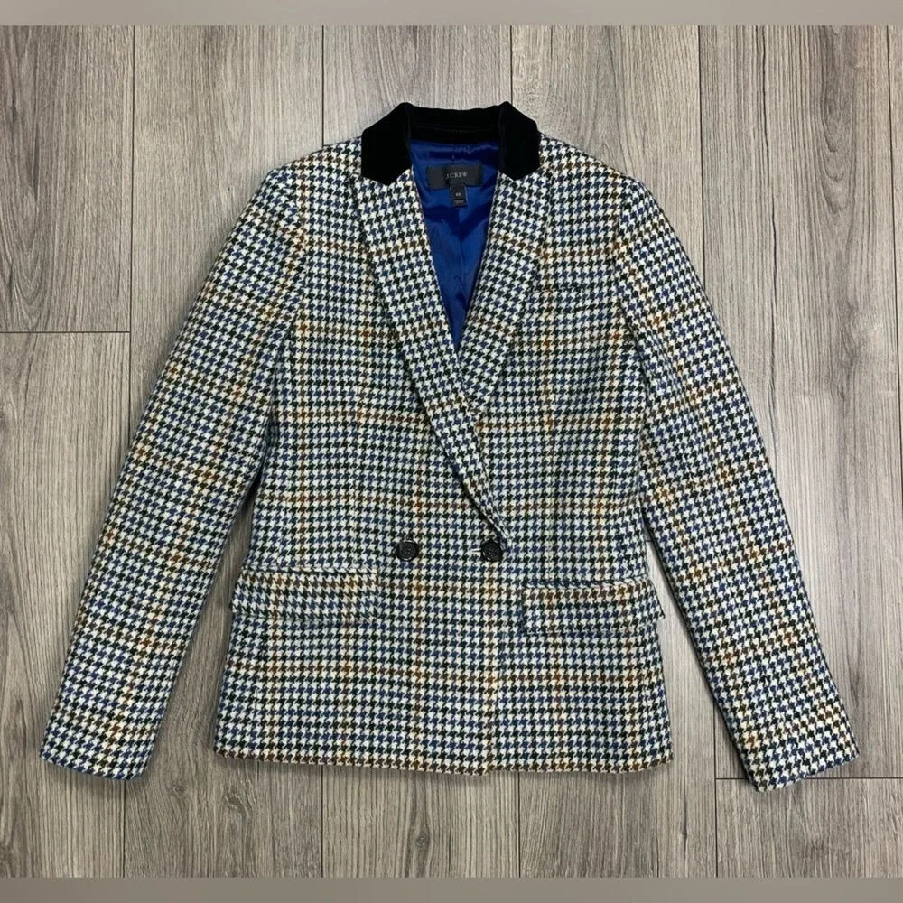 NEW‎ J.CREW WOOL DOVER BLAZER IN HOUNDSTOOTH Sz 00 NWOT
